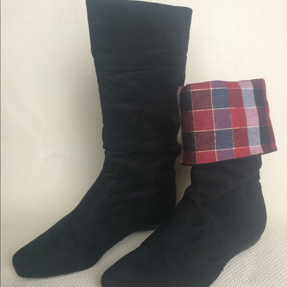 Moleca || Slouchy Suede Folded Plaid Boots 7 Black